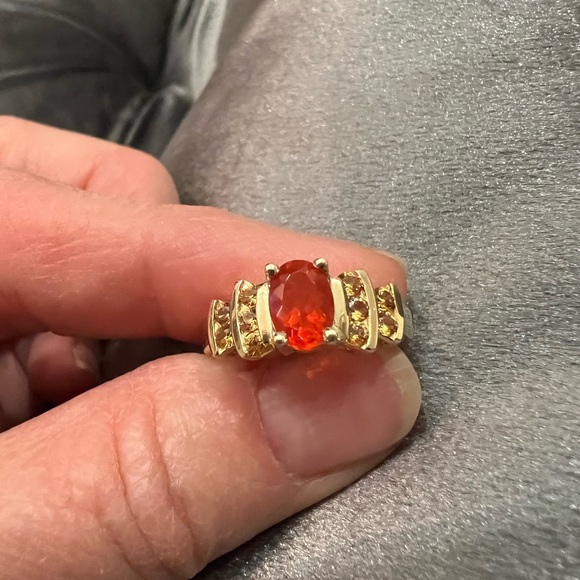 Custom made Mexican Fire Opal with Mandarin Garnet ring 14k - Picture 2 of 8